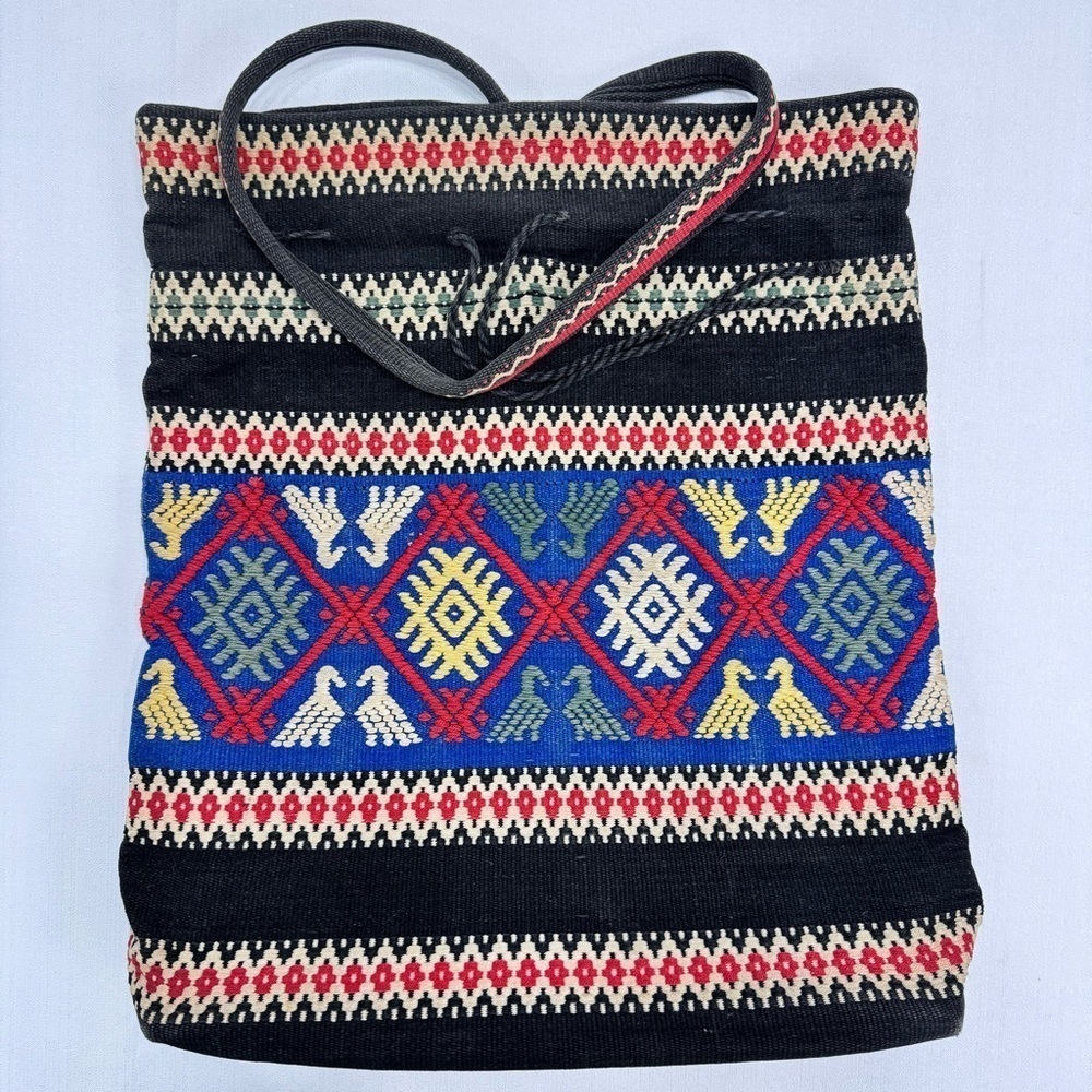 Bohemian Aztec Tribal Embroidered Drawstring Sack Bag